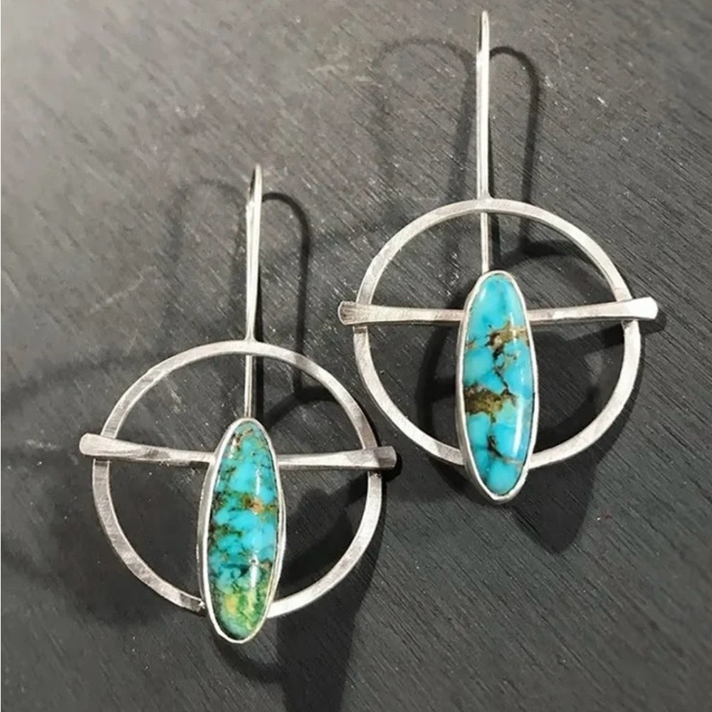 Vintage Style Drop Earrings - Turquoise Colored Stone